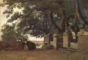 Jean Baptiste Camille  Corot, A Gate Shaded by Trees also called Entrance to the Chateau Breton Landscapee (mk05)
